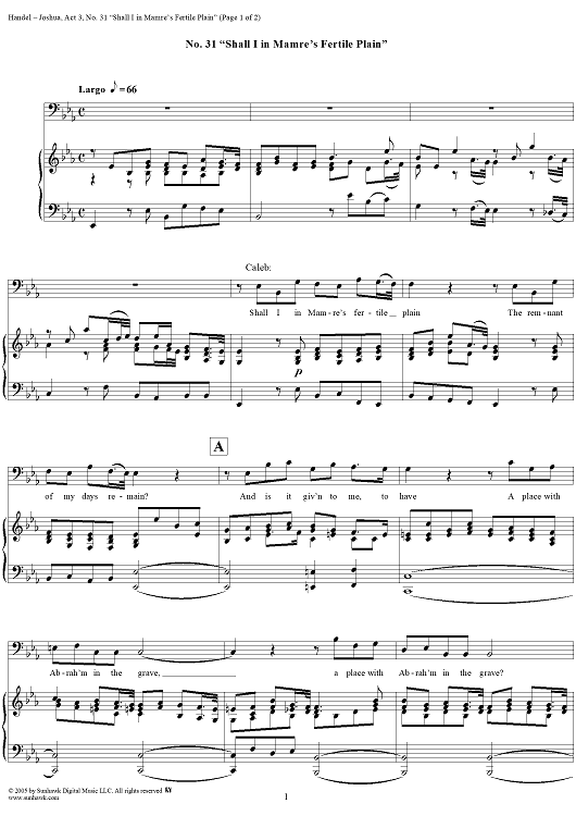 Joshua, Act 3, No. 31: "Shall I in Mamre's fertile plain"