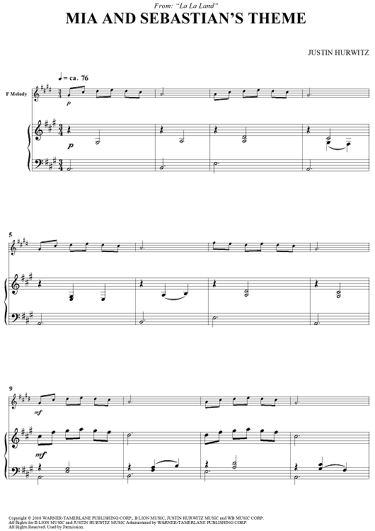 Mia and Sebastian's Theme - from La La Land - F Instruments