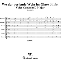 Wo der perlende Wein im Glase blinkt, six voice canon in D Major, K382f (K347)