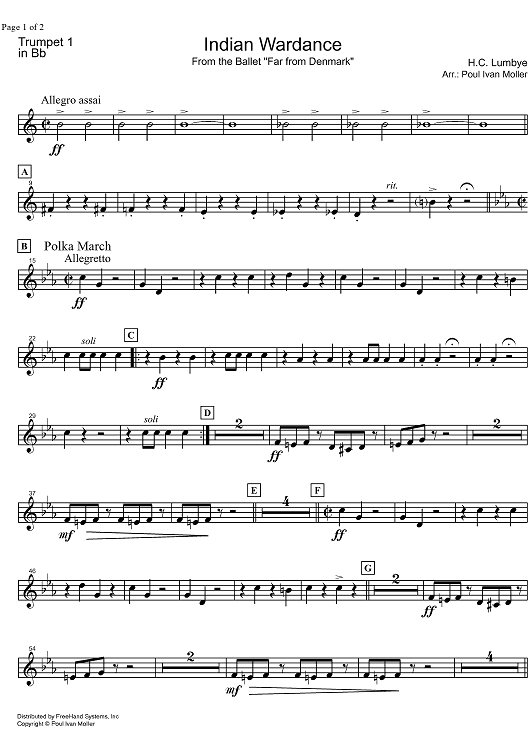 Indian Wardance from Far from Denmark - B-flat Trumpet 1