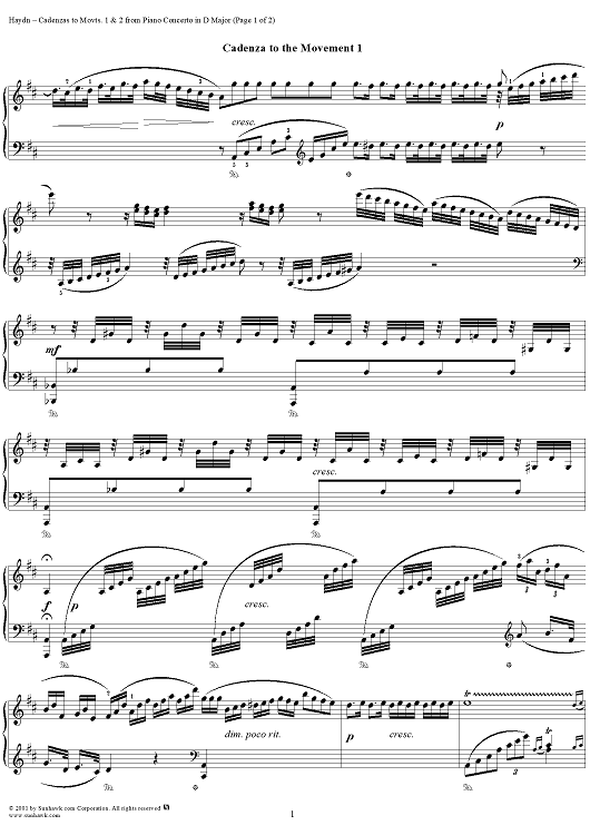 Piano Concerto in D Major: Cadenzas to Movts. 1 & 2 - Piano