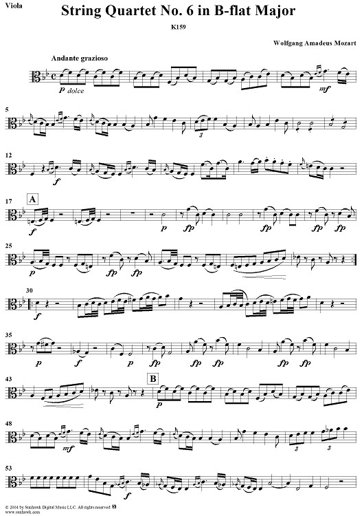 String Quartet No. 6 in B-flat Major, K159 - Viola