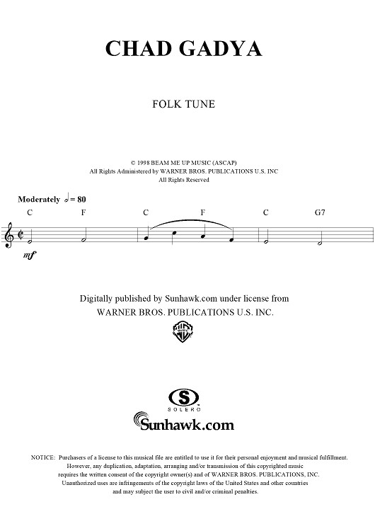Chad Gadya - B-flat Instrument