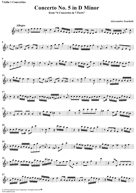 Concerto No. 5 in D Minor from "6 Concerti Grossi" - From "6 Concertos in 7 Parts" - Violin 1 Concertino
