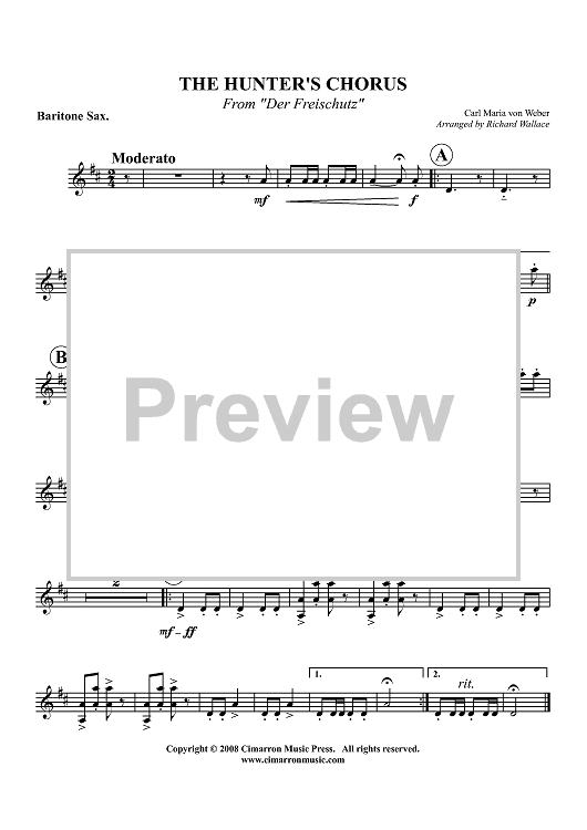 The Hunter's Chorus - from "Der Freischutz" - Baritone Sax