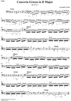 Concerto Grosso No. 1 in D Major, Op. 6, No. 1 - Solo Cello