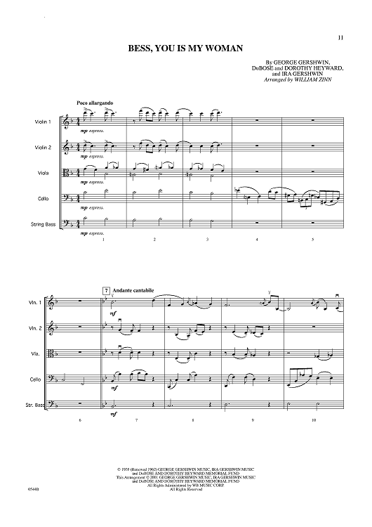 Bess, You Is My Woman Now - Conductor's Score