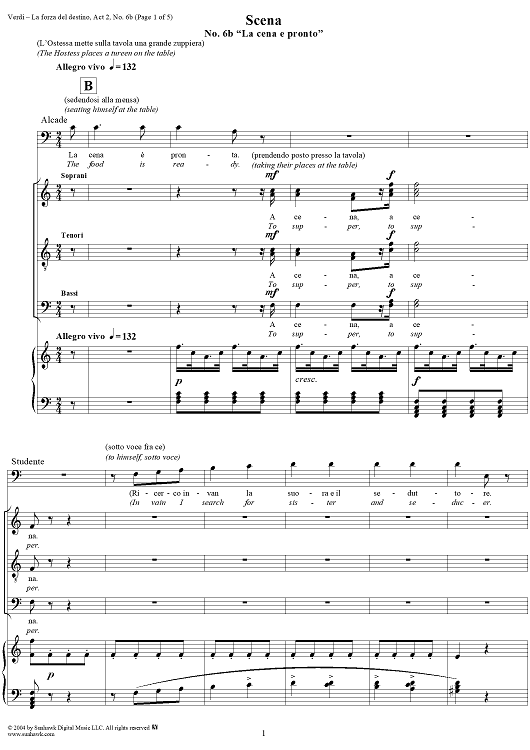 La forza del destino, Act 2, No. 6b, Scena. "La cena è pronto" - Score