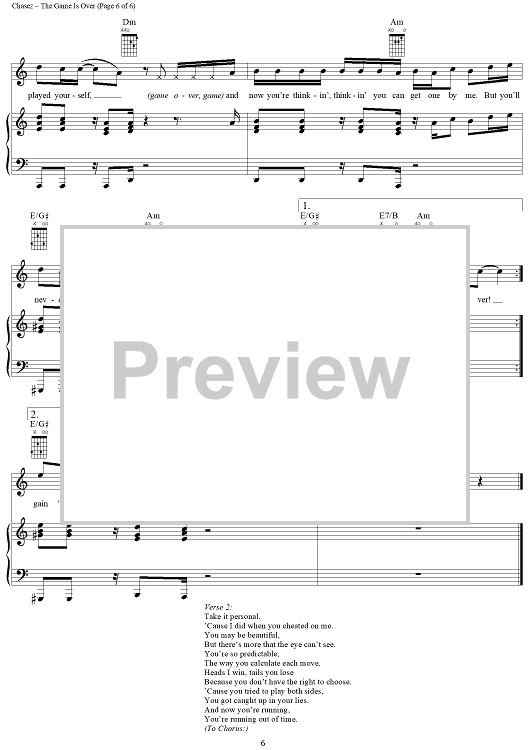 The Game Is Over" Sheet Music by *Nsync for Piano/Vocal/Chords Sheet