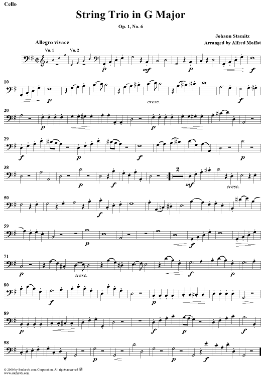 String Trio in G major op. 1, no. 6 - Cello