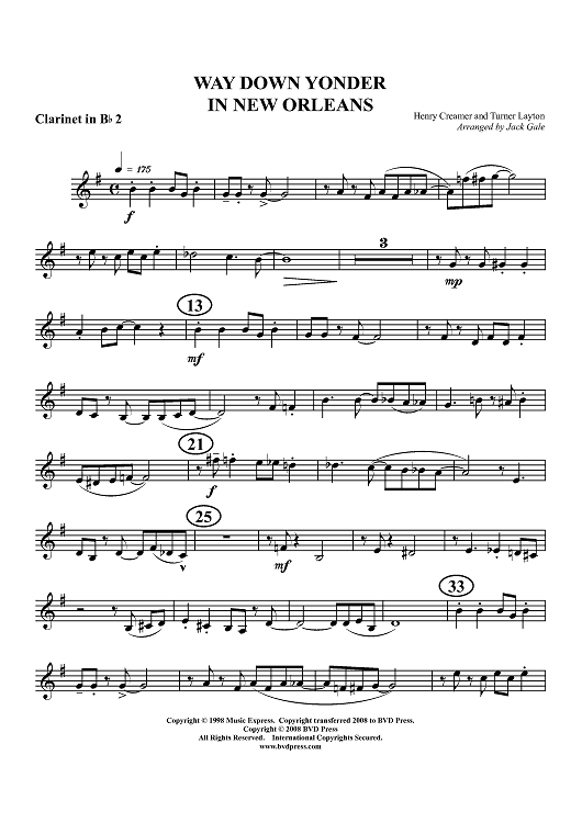 Way Down Yonder in New Orleans - Clarinet 2 in B-flat