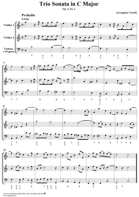 Trio Sonata in C Major  - Op. 4, No. 1 - Score
