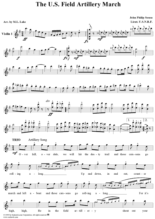 The U.S. Field Artillery March - Violin 1