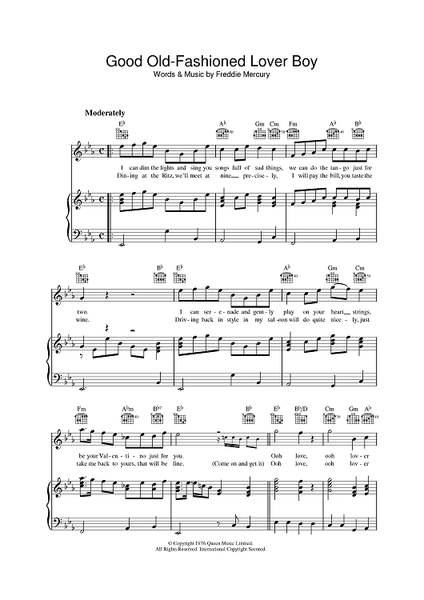 Good Old Fashioned Lover Boy" Sheet Music by Queen for Piano/Vocal/ Chords - Sheet Music Now