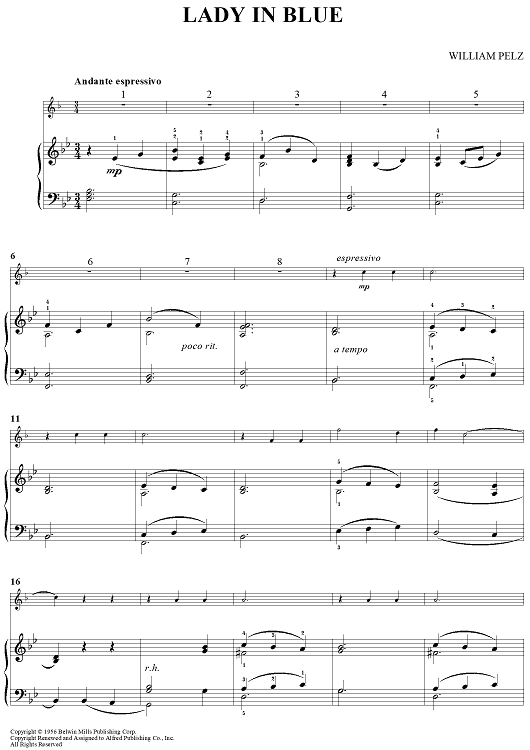 Lady In Blue" Sheet Music for Horn in F/Piano