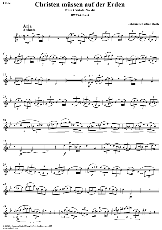 "Christen müssen auf der Erden", Aria, No. 3 from Cantata No. 44: "Sie werden euch in den Bann tun" - Oboe