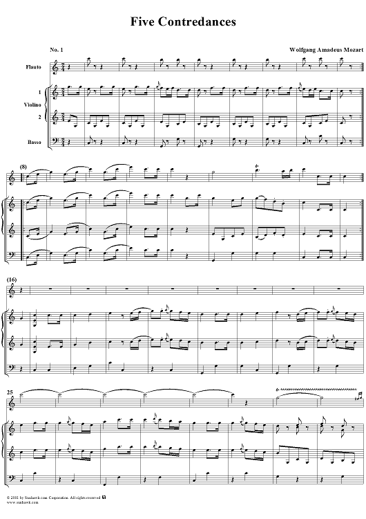 Five Contretänze, K609