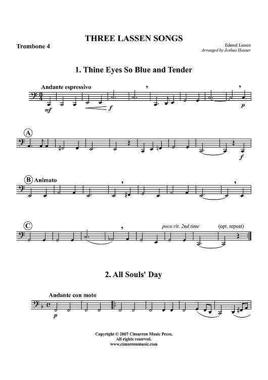 Three Lassen Songs - Trombone 4