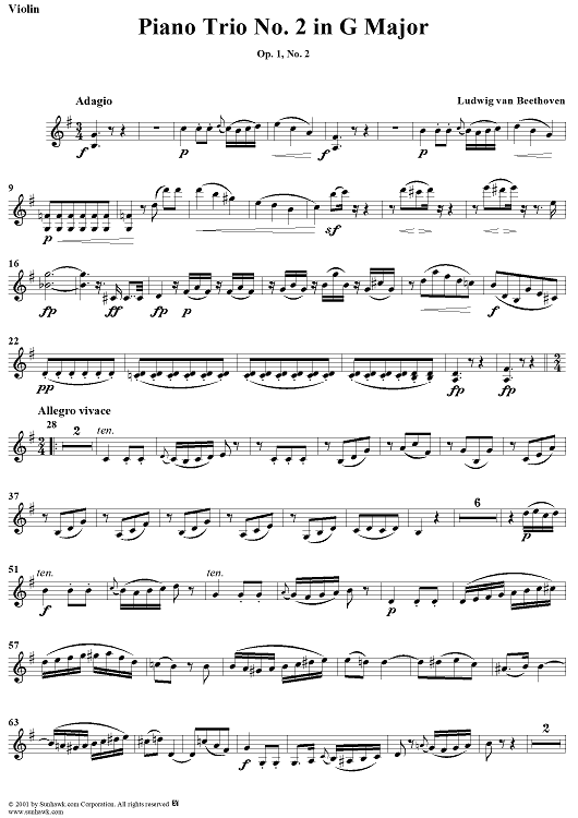 Piano Trio No. 2 in G Major, Op. 1, No. 2 - Violin