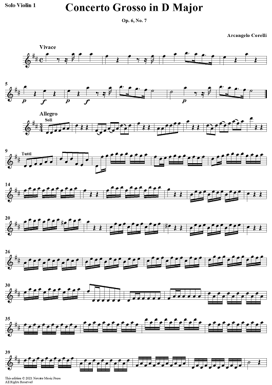 Concerto Grosso No. 7 in D Major, Op. 6, No. 7 - Solo Violin 1