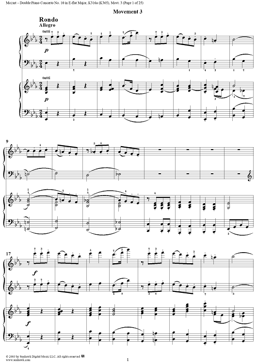 Double Piano Concerto No. 10 in E-flat Major, K316a (K365), Movement 3