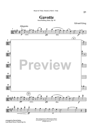 Gavotte - from Holberg Suite, Op. 40 - Part 2 Viola
