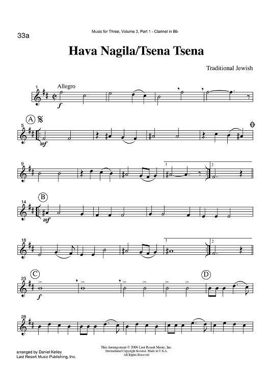 Hava Nagila/Tsena Tsena - Part 1 Clarinet in Bb