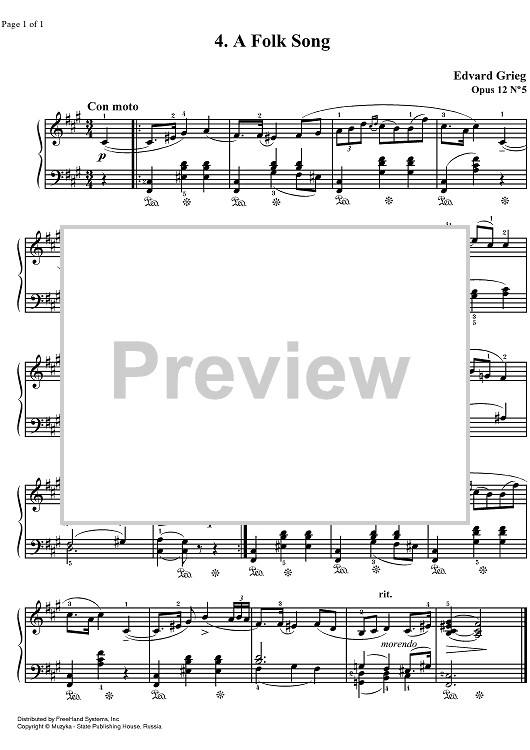 Lyrical Pieces Op.12 No. 5 - Folkevise (Popular melody)