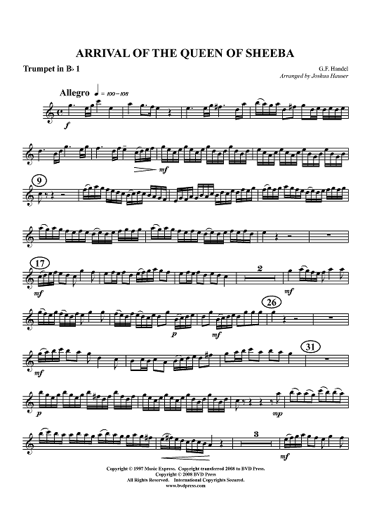 Arrival of the Queen of Sheeba - Trumpet 1