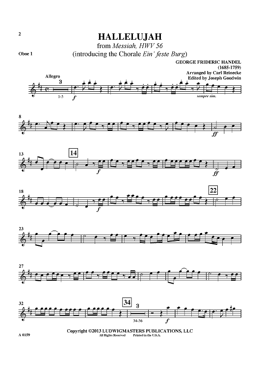 Hallelujah - from "Messiah", HWV 56 (introducing the Chorale "Ein' feste Burg") - Oboe 1