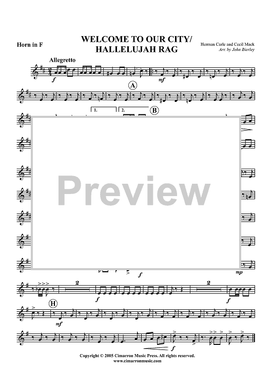 Welcome to Our City/Hallelujah Rag - Horn in F