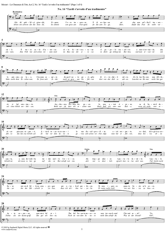 "Tardi s'avvede d'un tradimento", No. 16 from "La Clemenza di Tito", Act 2 (K621) - Full Score