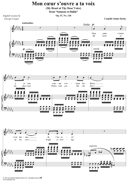 Mon Coeur S'ouvre à Ta Voix, Part 1, No. 9 from Samson et Dalila - from Samson et Dalila