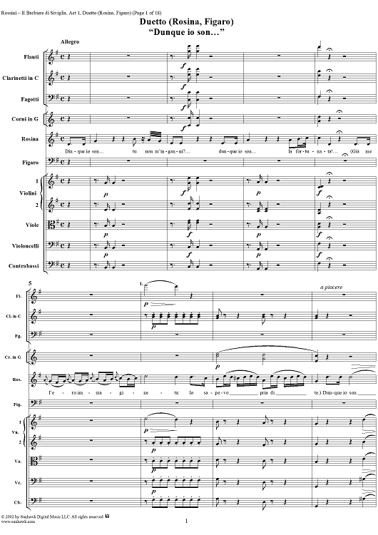 Duetto: Dunque io son la fortunata?, No. 9 from "Il Barbiere di Siviglia" - Full Score