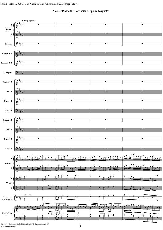 Praise the Lord with harp and tongue!, No. 35 from Oratorio "Solomon", Act 3 (HWV67)