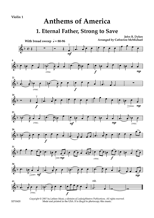 Anthems of America for Two Violins and Piano - Violin 1