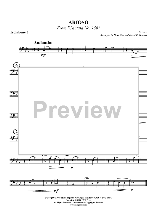 Arioso From "Cantata No. 156" - Trombone 3