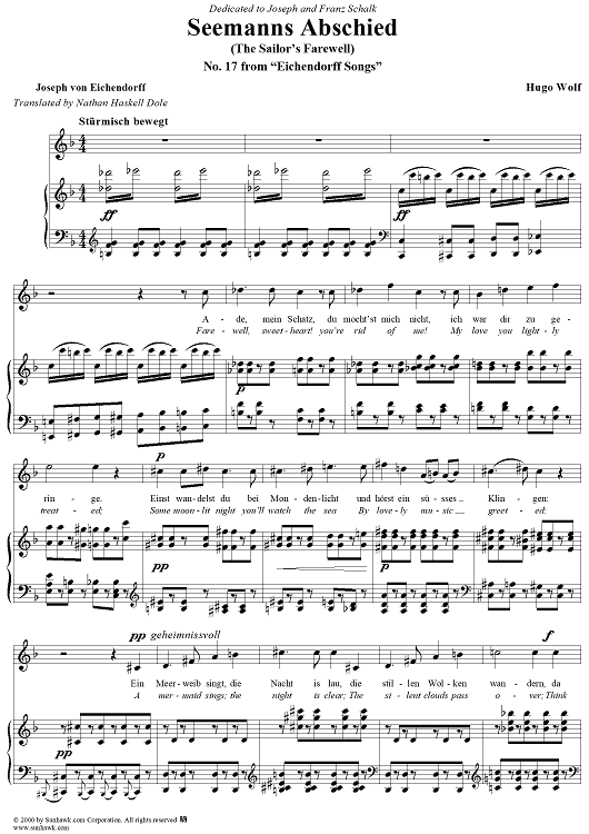 Seemanns Abschied, No. 17 from "Eichendorff Lieder"