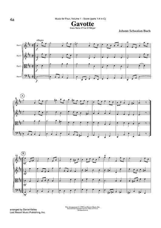 Gavotte - from Suite #3 in D Major - Score