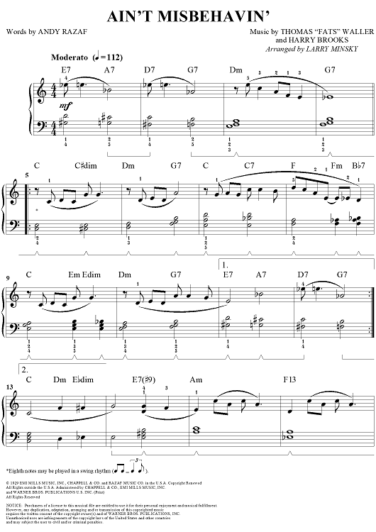 ボーカル　ビッグバンド譜面：Ain't Misbehavin' Ain't Misbehavin'