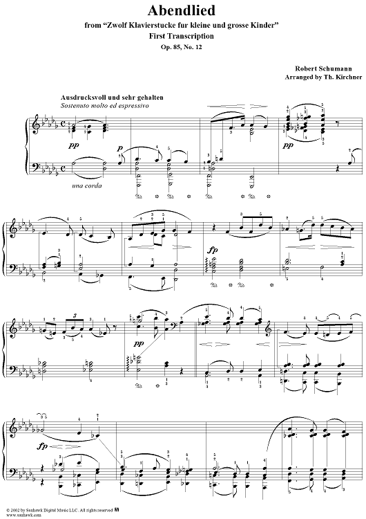 12 Klavierstücke für kleine und grosse Kinder, Op. 85, No. 12 - Abendlied (Evening Song) arr.