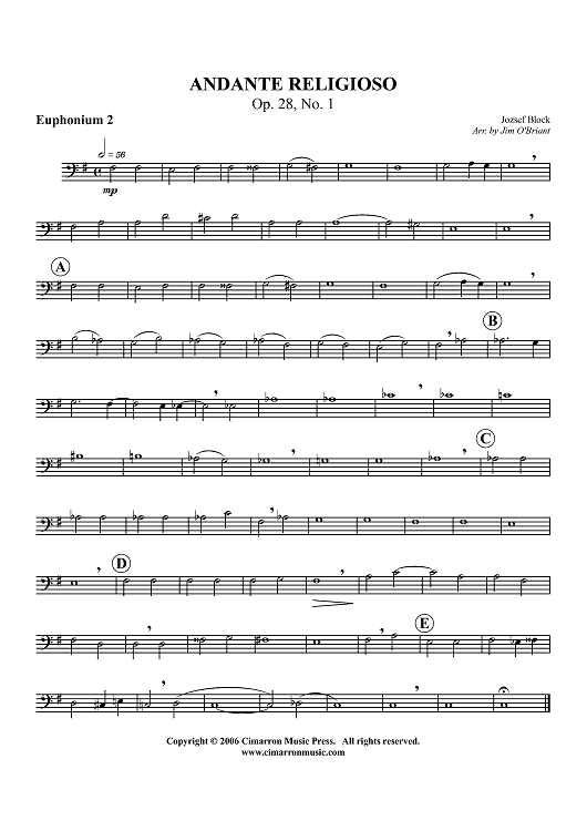 Andante Religioso, Op. 28, No. 1 - Euphonium 2 BC/TC