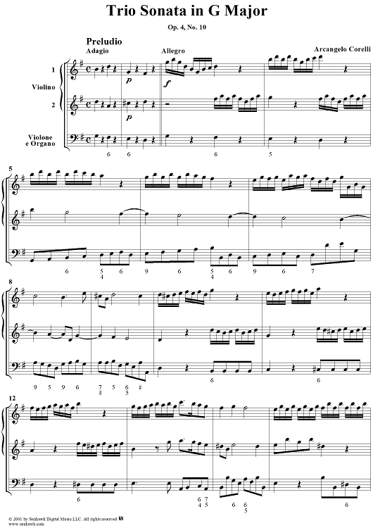 Trio Sonata in G Major  - Op. 4, No. 10 - Score