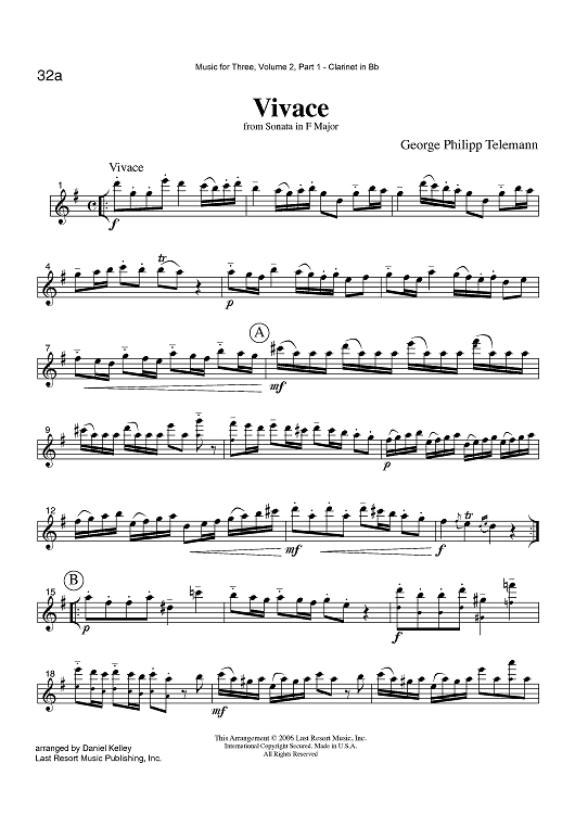 Vivace - from Sonata in F Major - Part 1 Clarinet in Bb