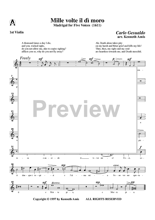 Mille volte il di moro - Violin 1