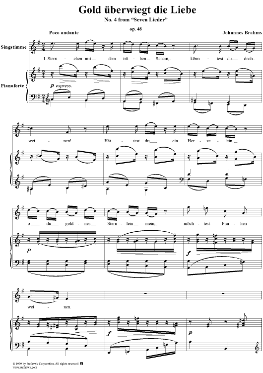 Gold überwiegt die Liebe - No. 4 from "Seven Lieder" Op. 48