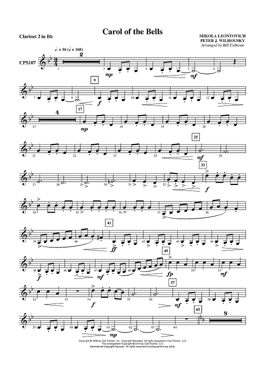 Carol of the Bells - Clarinet 2 in B-flat