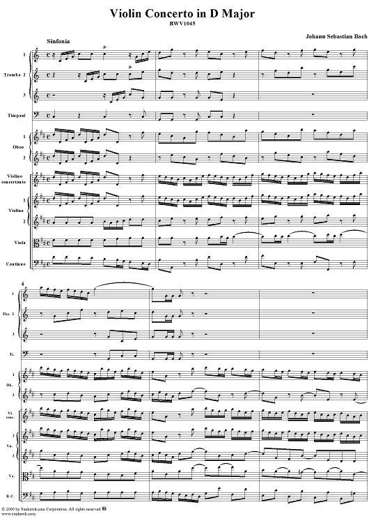 Violin Concerto in D Major (BWV1045) - Full Score