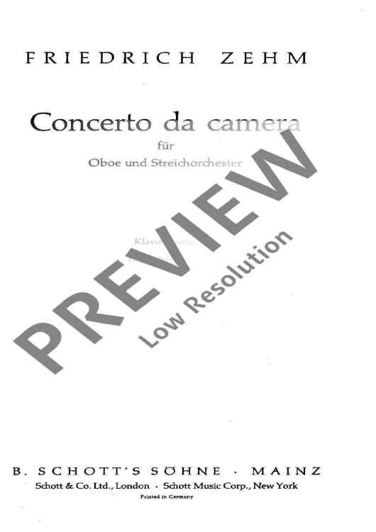 Concerto da camera - Score and Parts
