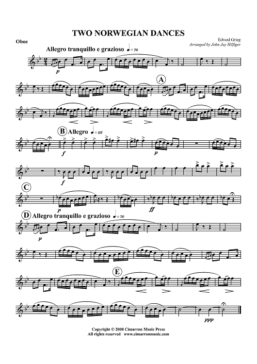Two Norwegian Dances - Oboe
